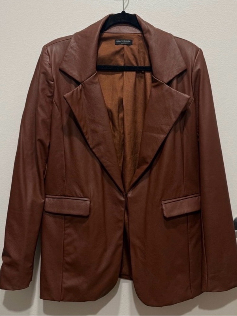 naked wardrobe Brown Vegan Leather Blazer Jacket nwot size small